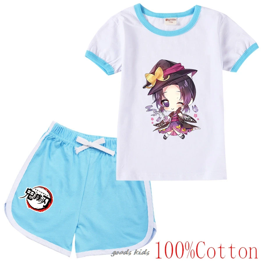 

Hot Demon Slayer Summer Children's Cotton Round Neck T-shirt Set Suitable Boys And Girls Aged 2-15 Casual And Comfo Shorts Sets