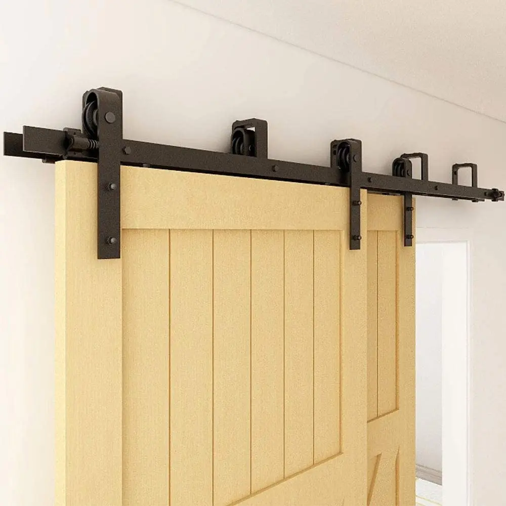 

CCJH Bypass Barn Door Slides Hardware Kit Sliding Door Hanging Rail System J Shaped Roller Track for Double Door Save Space