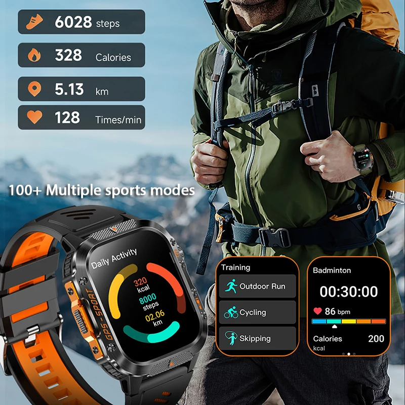 Military Smart Watch Men Health Monitor 3ATM Waterproof Outdoor Sport Tracker BT Voice Call Smartwatch 2025 New For Android IOS
