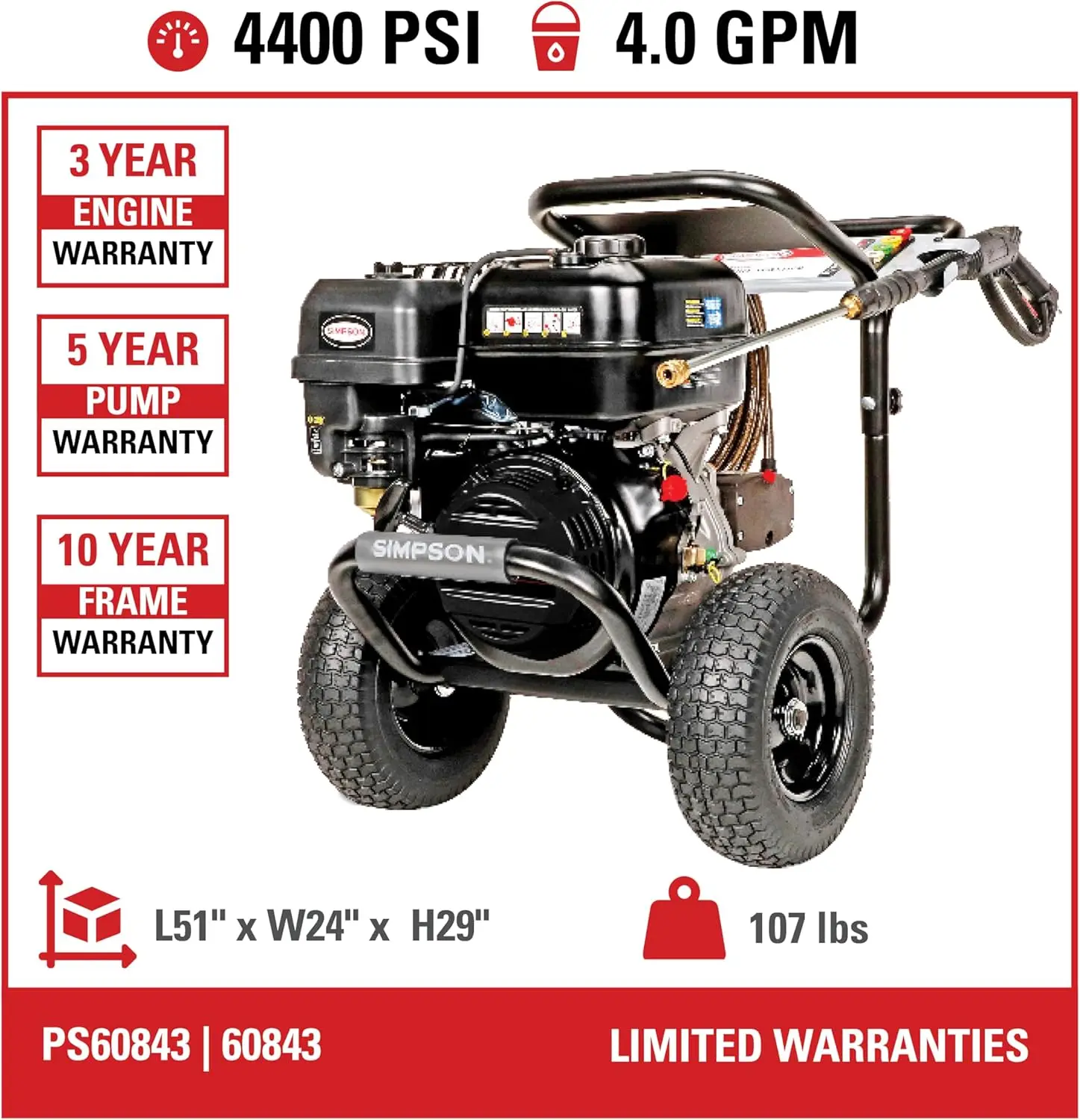 Cleaning PS60843 PowerShot 4400 PSI Gas Pressure Washer, Includes Spray Gun and Extension Wand, 3/8-inch x 50-foot Monster Hose
