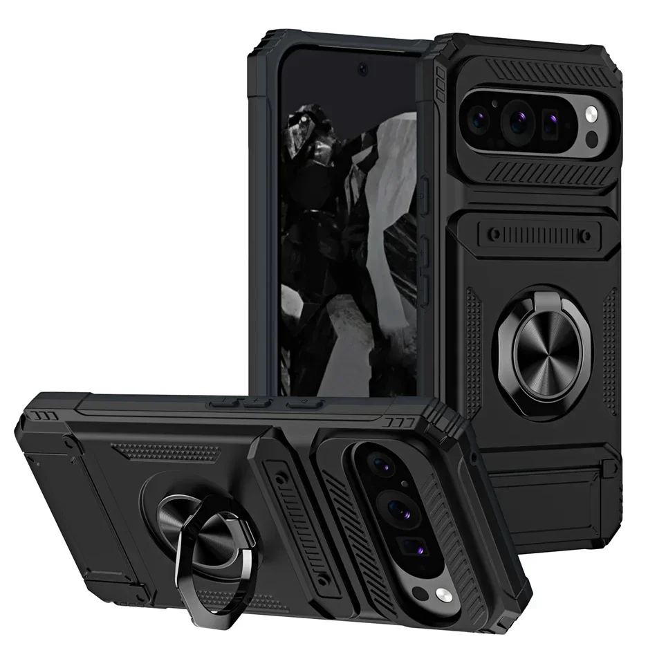 Magnetic Car Mount Wallet Armor Case with Ring Holder and Stand