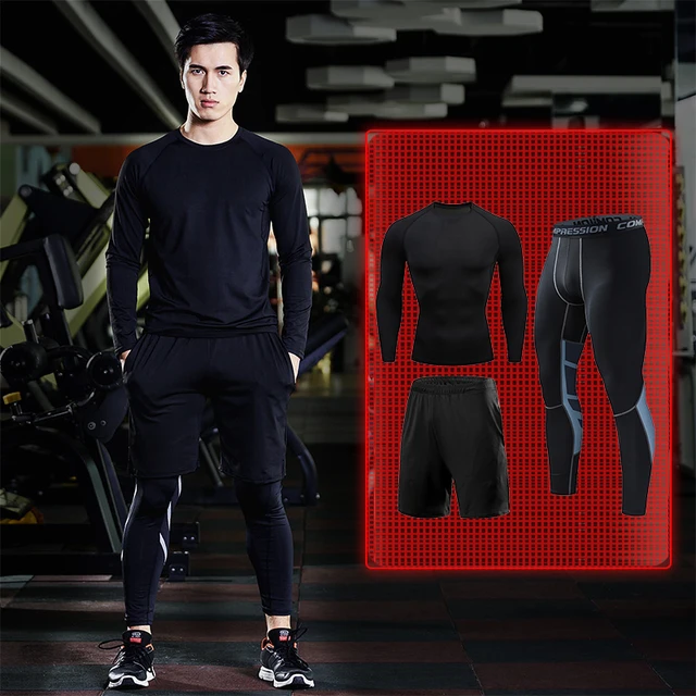 Conjunto de ropa deportiva para hombre, mallas de LICRA que absorben la  humedad para gimnasio, correr, entrenamiento cómodo - AliExpress