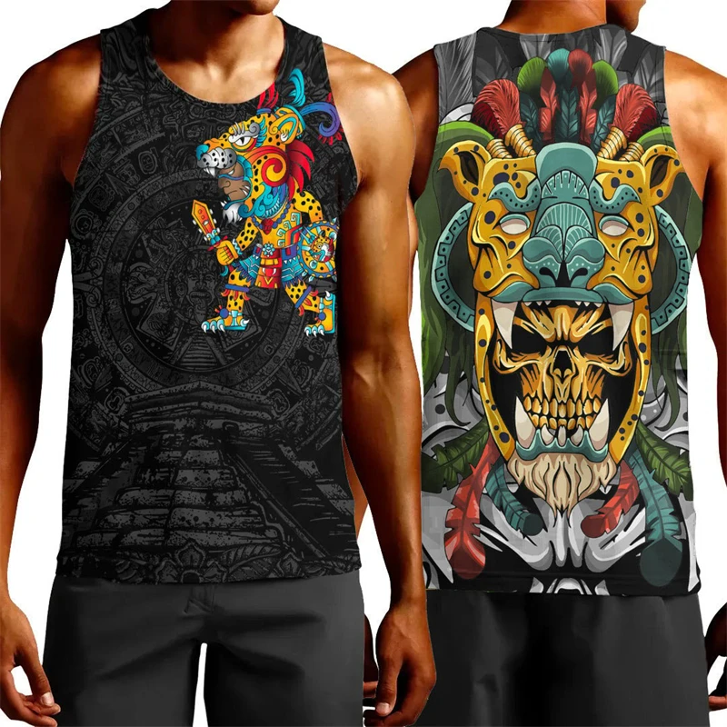 Cotton Vest Mexico Flag Map 3D Printed Beach Tank Top For Men Aztec Warrior Eagle Quetzalcoatl National Emblem cotton vest sports sleeveless vest cotton sleeveless t shirt
