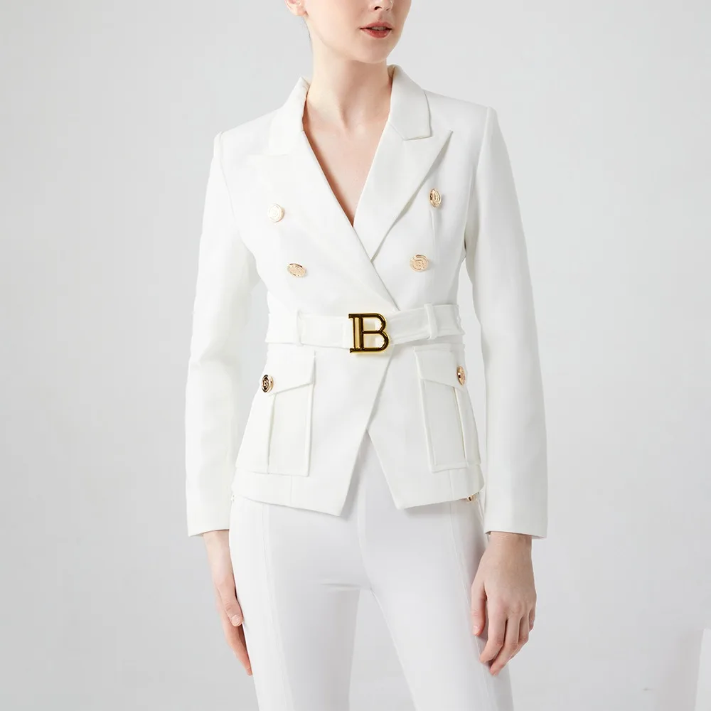 

9 Colors Factory Customize Luxury Quality Classic Style Office White Black Women Pocket Blazers with Blet