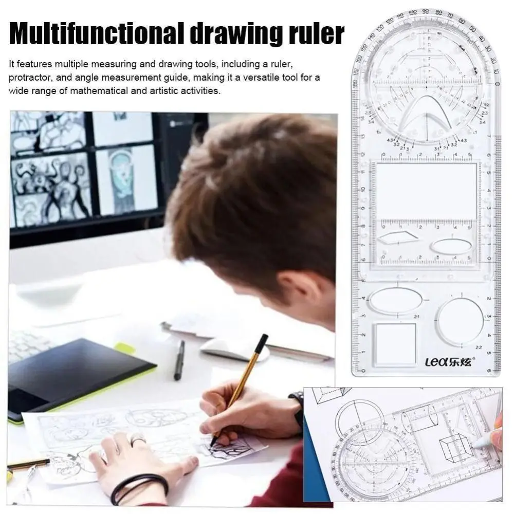 

Multifunctional Drawing Ruler Gift Universal Plastic Geometric Rulers Rotatable Measuring Tool Office