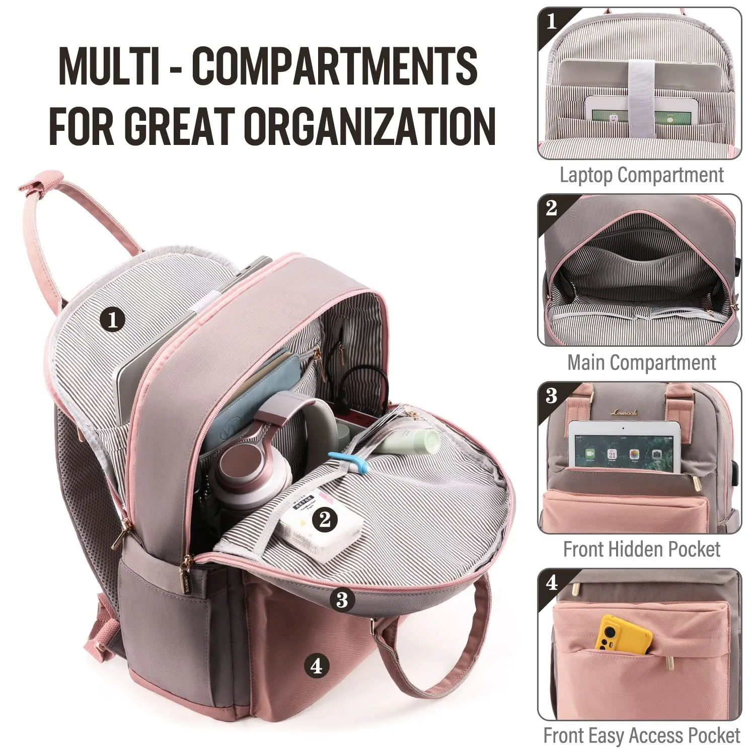 Sac à Dos Femme 2025 Pour Ordinateur Portable 14 Pouces – 30 L, Nylon – Style Tendance, Usage Quotidien, Voyage