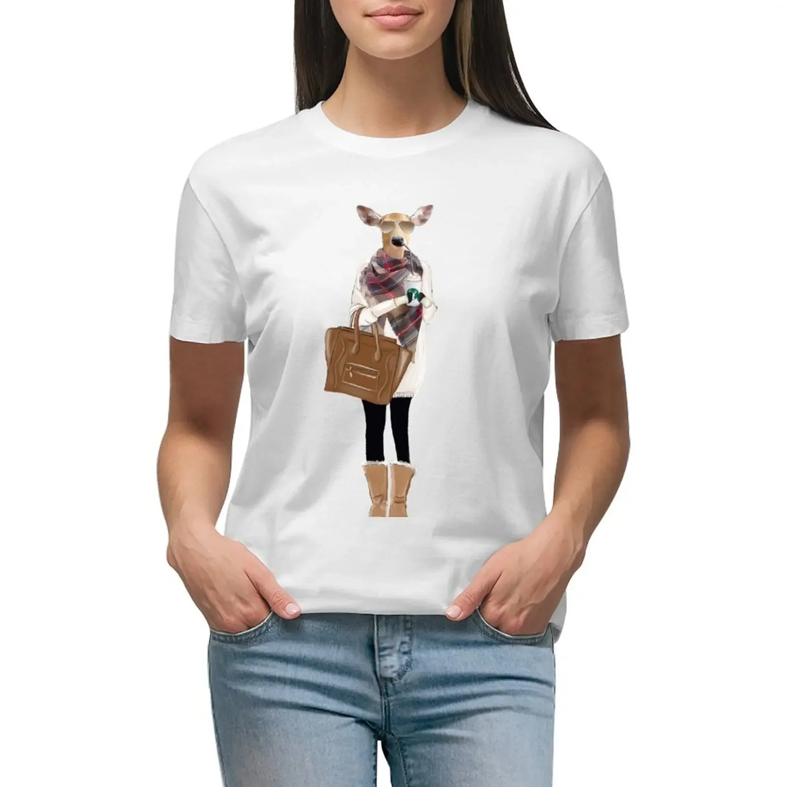 

Basic White Tailed Deer T-shirt female aesthetic clothes cute clothes korean Women's clothes