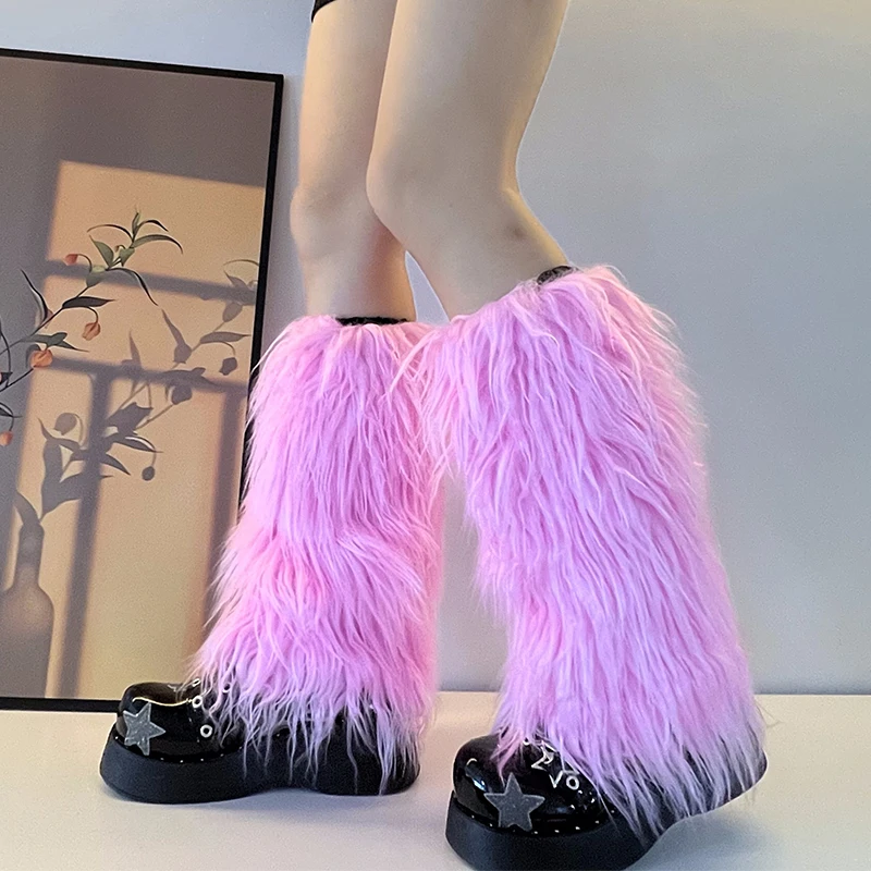 Luxury Shag Furry Faux Fur Leg Warmers Women Colorful Solid Gogo Fluffies Y2k Girls Fashion Cyber Hip Hop Legwarmers Bootcovers