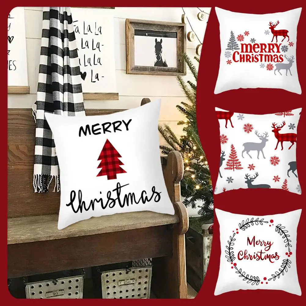 

45cm*45cm Christmas Peach Skin Plush Pillow Cover Sofa Decorations Throw Cover Cushion Pillowcase Cover Home Pillow Z1P8