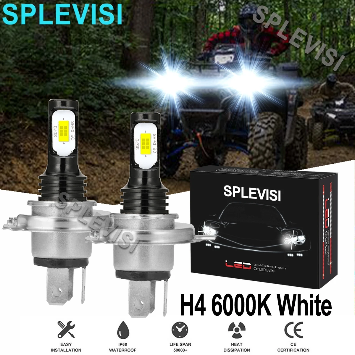 2x 70W white led headlight For Polaris Trail-Blazer 250 1990-1995 Trail-Boss 250 1988-1999 Trail-Boss 325 2000-2001 ATV UTV 1 pair led h4 9003 headlight bulbs for polaris classic 1988 1989 1990 1991 1992 1993 1994 1995 1996 1997 1998 1999 2000 2006