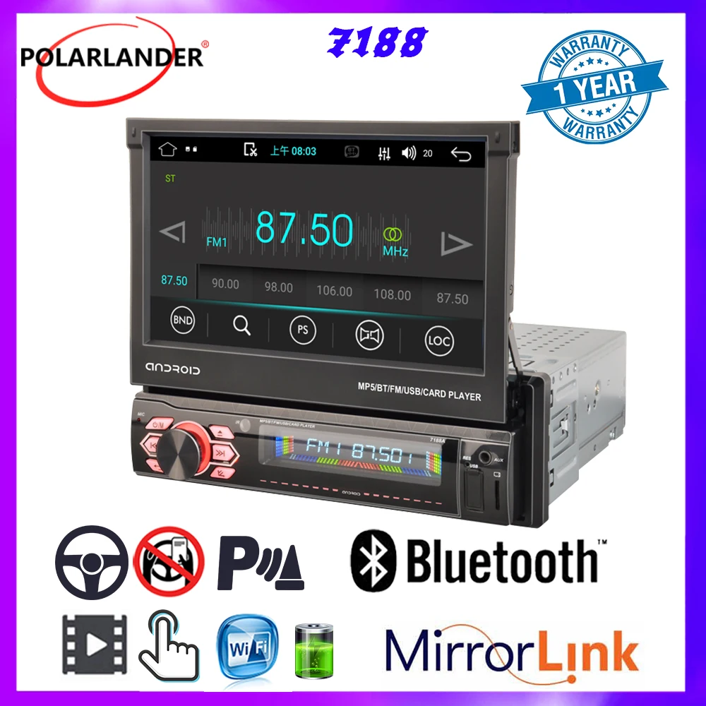 

Car Multimedia Player Automatic Retractable Screen Intelligent Voice MP5 1 DIN 7'' Carplay/Android Anto Bluetooth for Universal