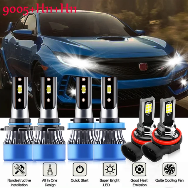 LEDไฟหน้าสูงต่ําBeam 9005 H11 H8 H9 หลอดไฟหมอกอัตโนมัติไฟหน้ารถสําหรับHonda Civic 2016 2017-2019 2020 1