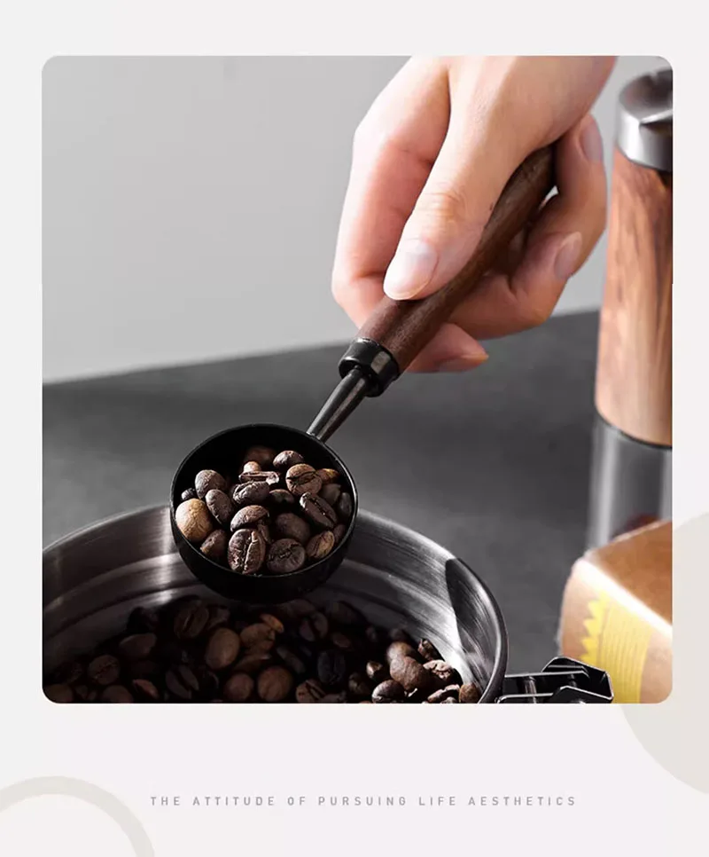 Walnussgriff Kaffeelöffel Langer Griff Kaffeebohnenlöffel Kurzer Griff Edelstahl Kaffeepulver Messlöffel Küchenwerkzeug – Detail 9