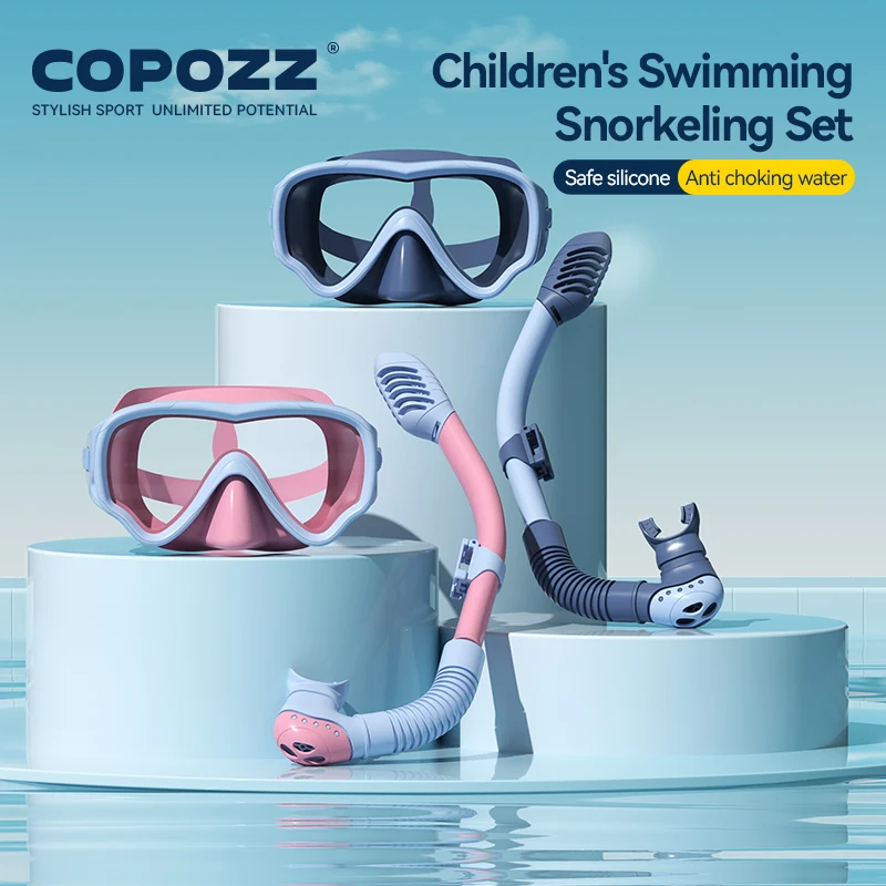 COPOZZ 4922 Underwater Scuba Diving Mask and Snorkel Anti-Fog Goggles Glasses Diving Swimming Easy Breath Tube Set for Kids Children