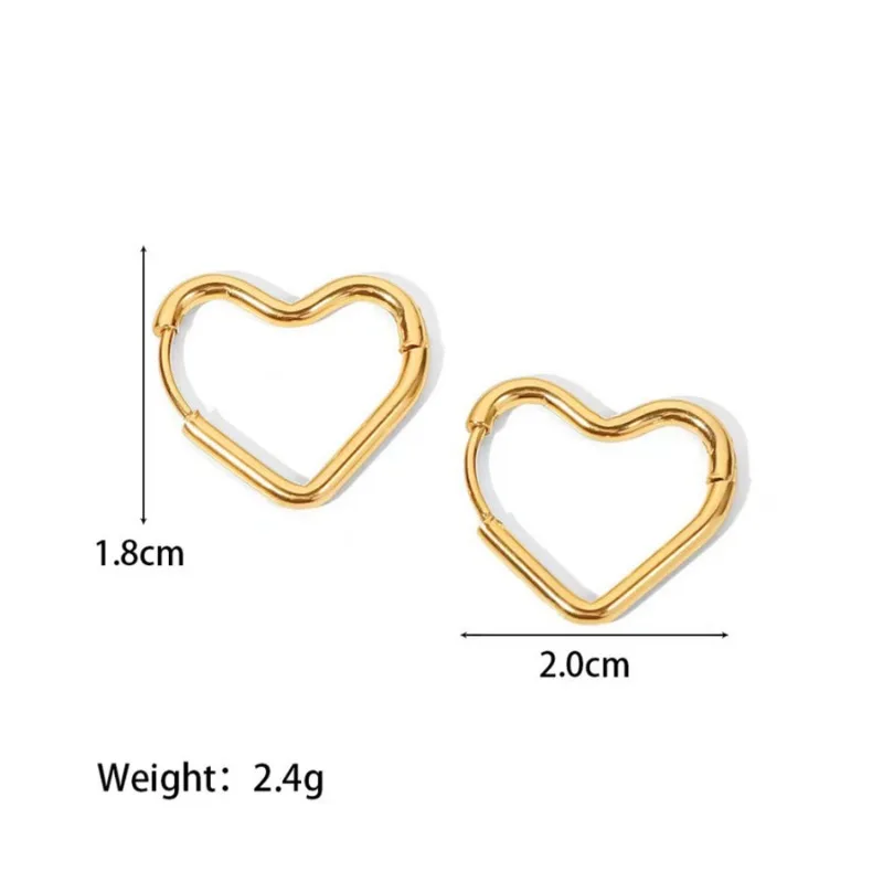 2pcs Stainless Steel Heart Earrings Studs For Women Girl Simple Punk Hoop Earrings Piercing Jewelry Gift