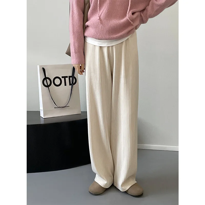 

Autumn Winter Corduroy Women's Trousers 2022 High Waist Wide Leg Pants Simple Loose Straight Trousers Women's Clothes