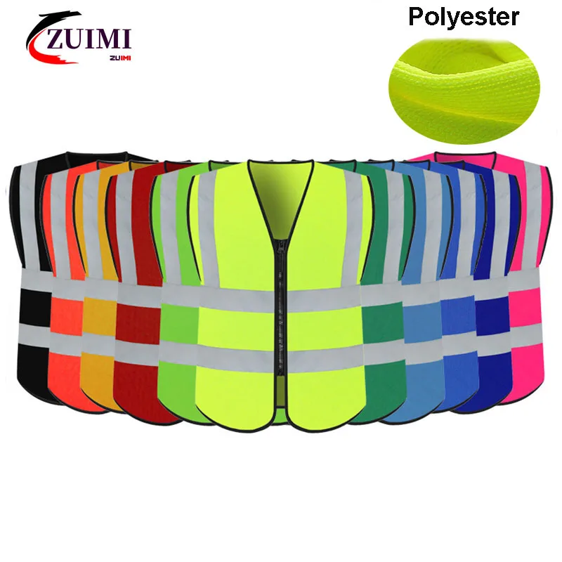 High Visibility Safety Vest with Reflective Strips with Zipper Front, High  Visibility and Safety, Breathable Polyester Material - AliExpress