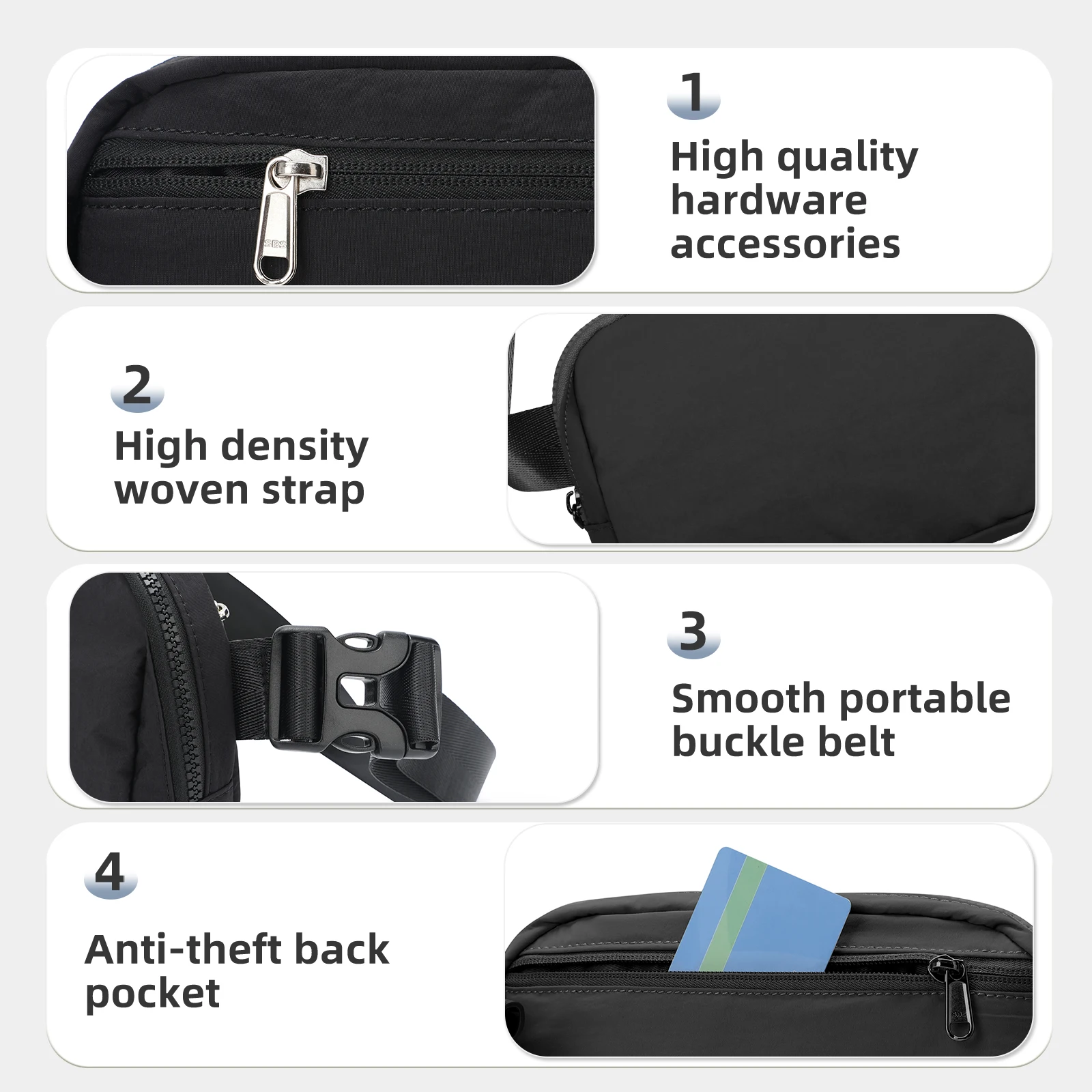 Belt Bag Fanny Pack Chest Bag Crossbody Bag 40 Inch Adjustable Strap, Belt Bag for Women Men, Waterproof Waist Bag for Running