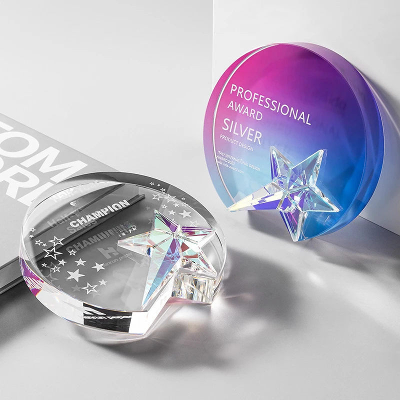 Customized Rotundity Crystal Trophy Color Printing Sports Annual Meeting Award Outstanding Employee Souvenir Home Decoration 1Pc