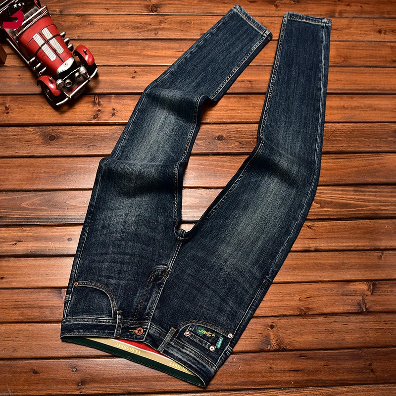 Simple fashion high-end jeans men's autumn and winter classic slim fit ankle-tied trendy versatile casual stretch denim pants 5