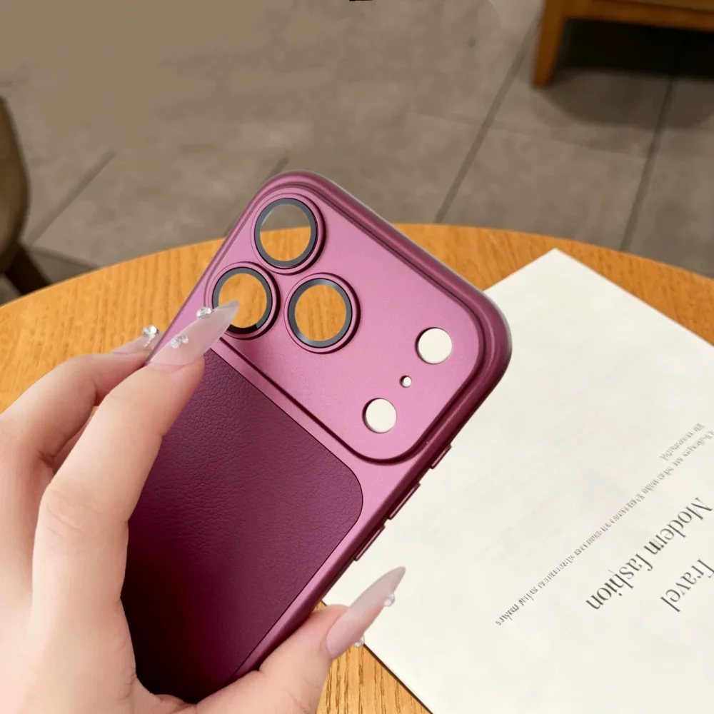 Elegant Leather Texture Shockproof Phone Case with Lens Protection