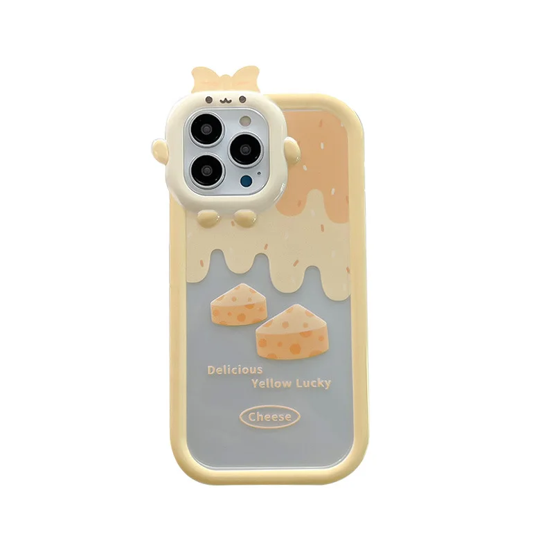 Ins C​artoon Cheese Transparent Phone Case For iPhone 11 Pro 12 14 Plus 13 Promax XS Max X XR 7 8 Plus Airbag Back Cover