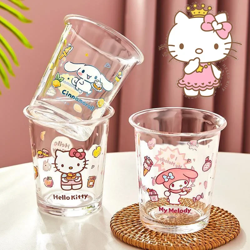 

Sanrio Anime Cartoon Hello Kitty Cinnamoroll My Melody Glass Printing Water Cup Fruit Juice Milk Cup Cute Birthday Gift Toys