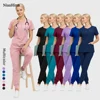 Niaahinn Multicolor Scrub Uniform Short Sleeve Surgical Tops+Pants Nursing Uniform Women Pet Doctor Medical Surgery Workwear Set
