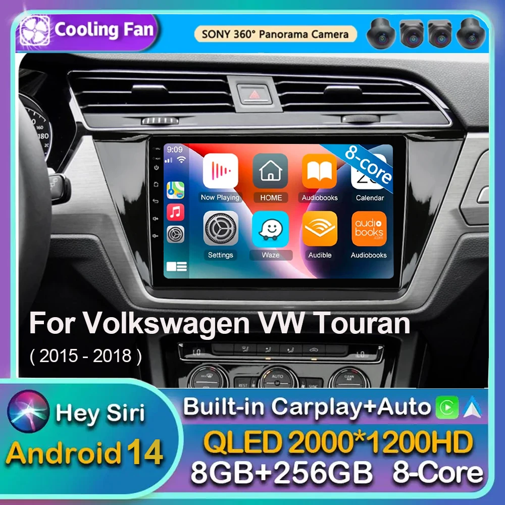 Android 14 Carplay Auto For Volkswagen VW Touran 2015 Car Radio Multimedia Player Video Stereo WIFI+4G 2DIN DSP Car Multimedia Player
