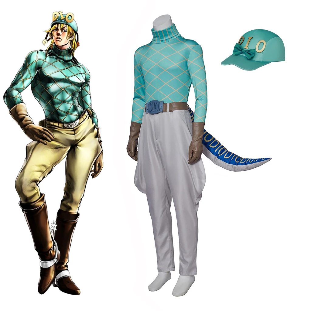 

JoJo's Bizarre Adventure Dio Diego Brando Cosplay Costume With Hat And Dinosaur Tail Anime Halloween Carnaval Role Play Outfit