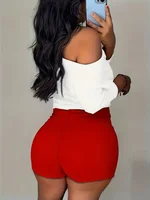 Plus Size 1XL-5XL Women's Fashion  Print Two Piece Set Outfit & Shorts Outfit Ladies Casual Shoulder-Baring T-Shirt - Image 2