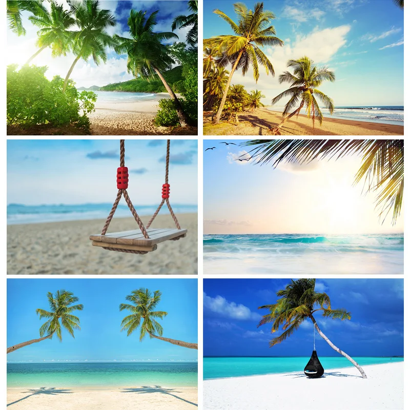 

Vinyl Summer Tropical Sea Beach Palms Tree Photography Background Natural Scenic Backdrops Photograph Studio Props 21930 HJK-03