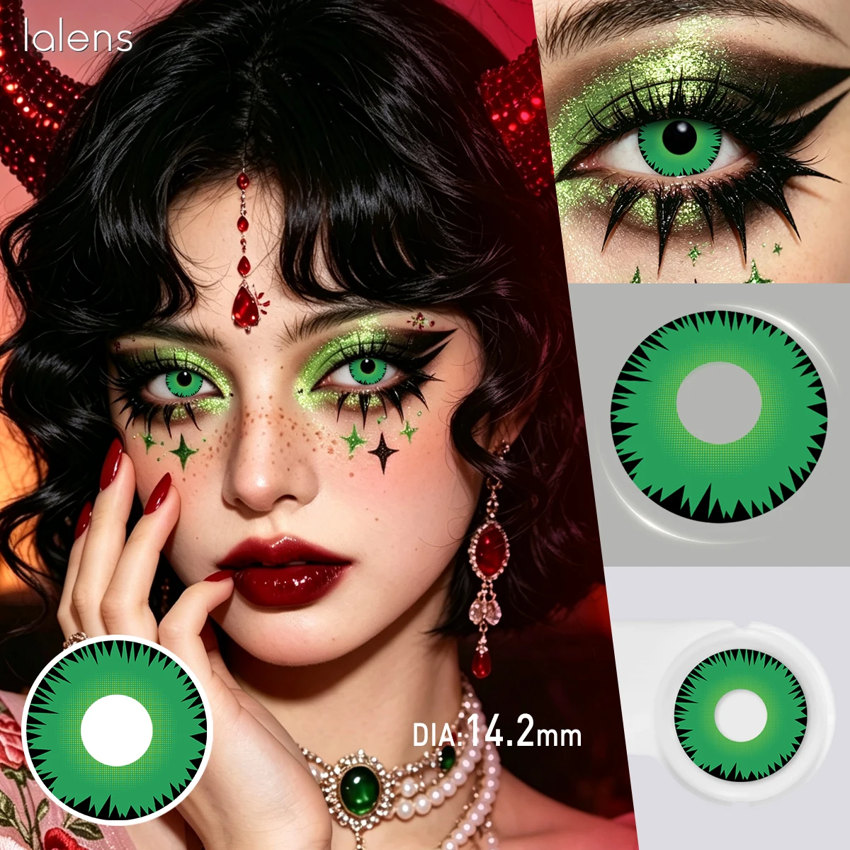 Vibrant Green Mesh Cosplay Contact Lenses - Perfect for Halloween & Party Role Play
