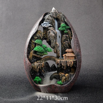 1pc, Smoke Waterfall Backflow Incense Burner Creative Home Decor Incense Holder Portable Resin Censer Mountain River Handicraft 6