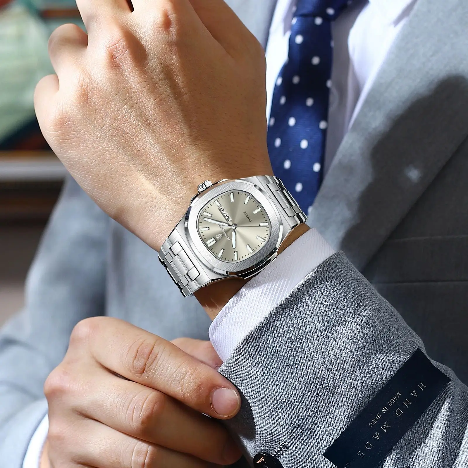 POEDAGAR Trendy Casual Wristwatch For Men Week Date Stainless Steel Man Watch Luminous Waterproof Luxury Quartz Men Watches+Box - Image 6