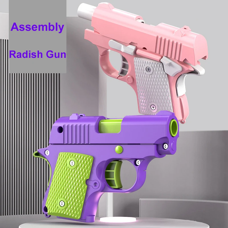 

3D Assembly Plastic Puzzle DIY Gun Toy 3D Printed Small Pistol Toys Radish Gun DIY Building Blocks Model Toy for Kids
