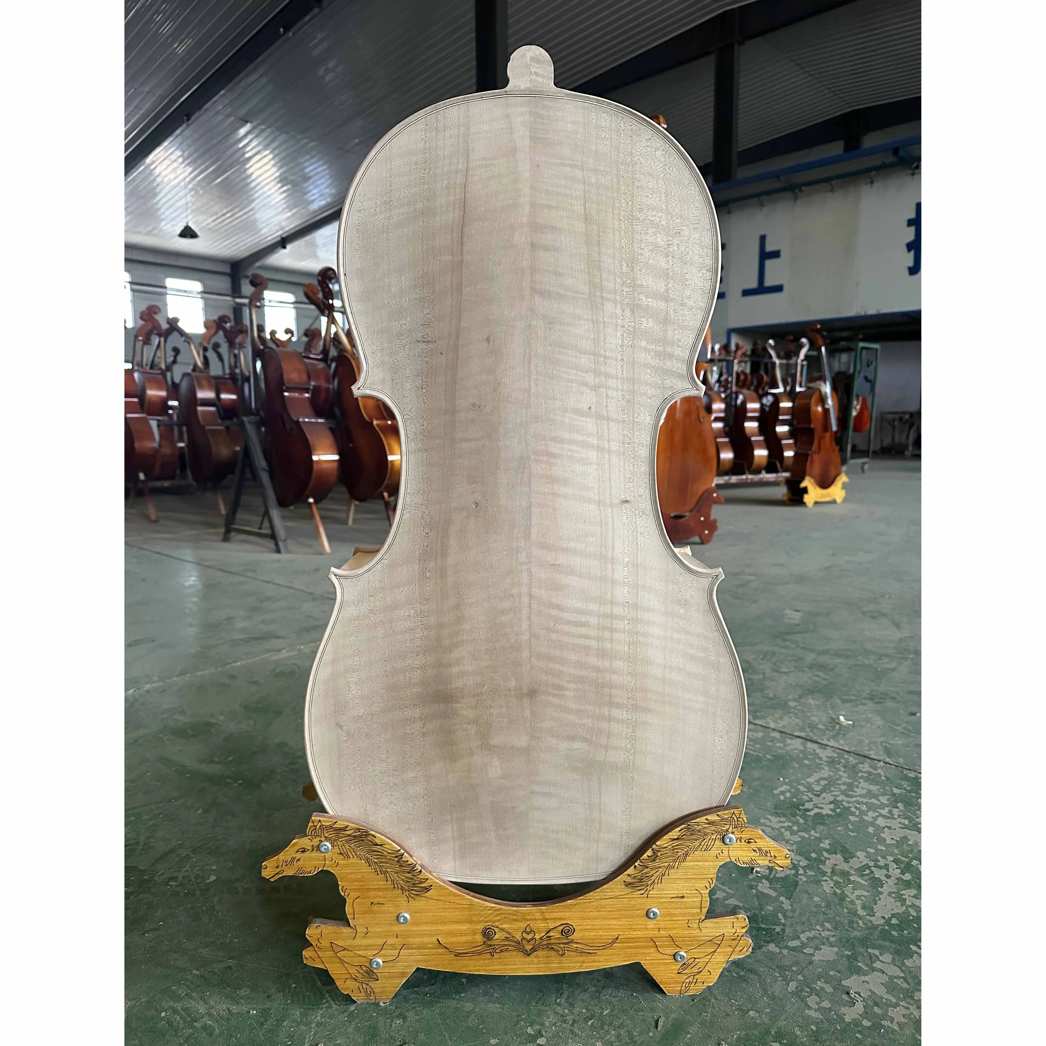 

Premium white stubble 4/4 semi-finished cello, AAA grade solid wood, maple tiger, white cello