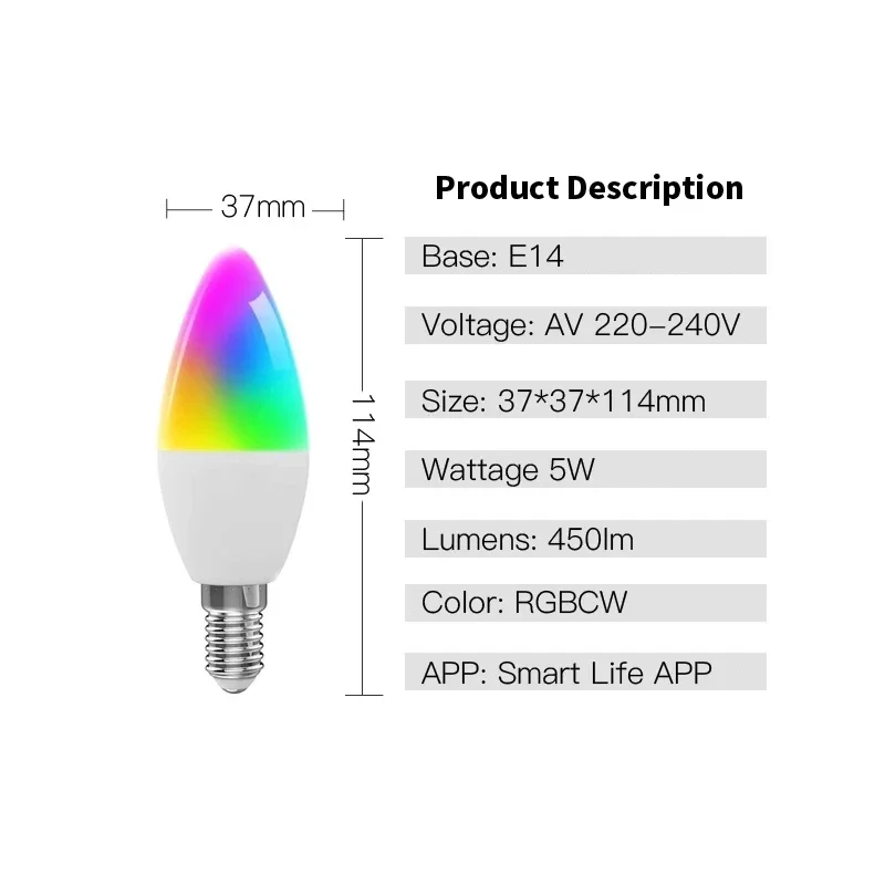 Description Picture 4 of itemSmart RGB Light LED Bulb Candle Lamps E14 Bluetooth 220V Crystal Dimmable APP Control Group Lamps For Home Bedroom Living Room