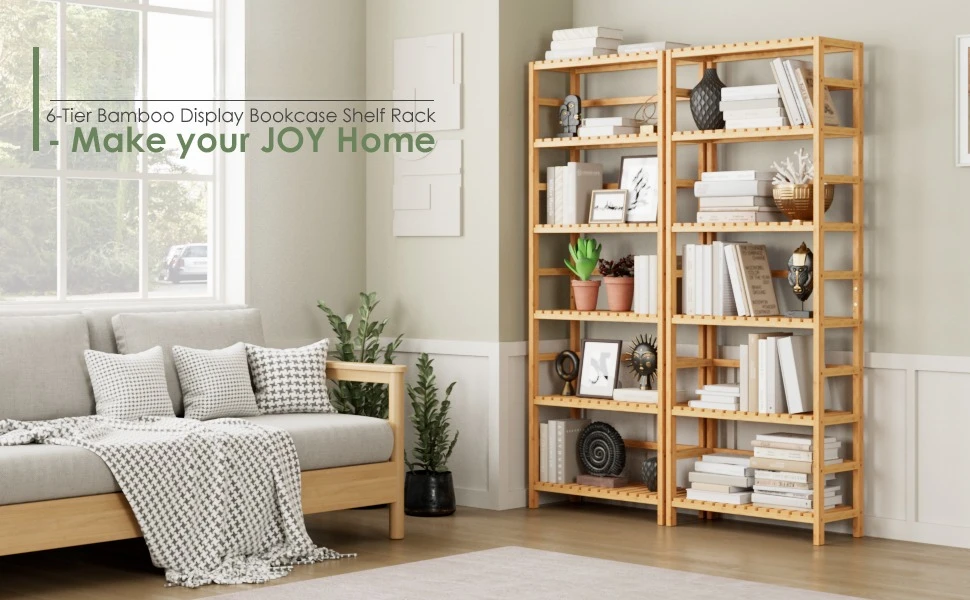bookcase multifunctional storage rack 6 tier bookshelf bamboo natural bamboo kitchen  bookshelf AMY