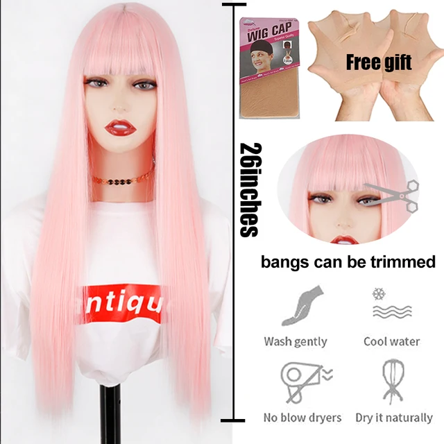 Synthetic Hair Pink and Black Wig Two layers of Wigs Long Straight hair Cosplay Wig Two Tone Ombre Color Women Wigs Lolita Wig T1B/30