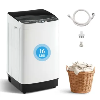 Portable washing machine for apartment/dorm/home use, stainless steel drum, white, 2.0 cu.ft full-automatic with 10 programs an 1