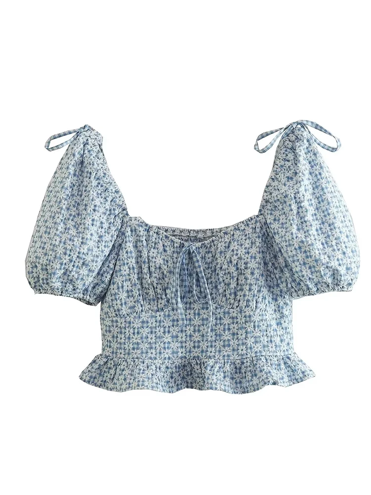 SimpleFun - Blusa de manga abombada para mujer, cuello redondo, holgada, casual, para verano