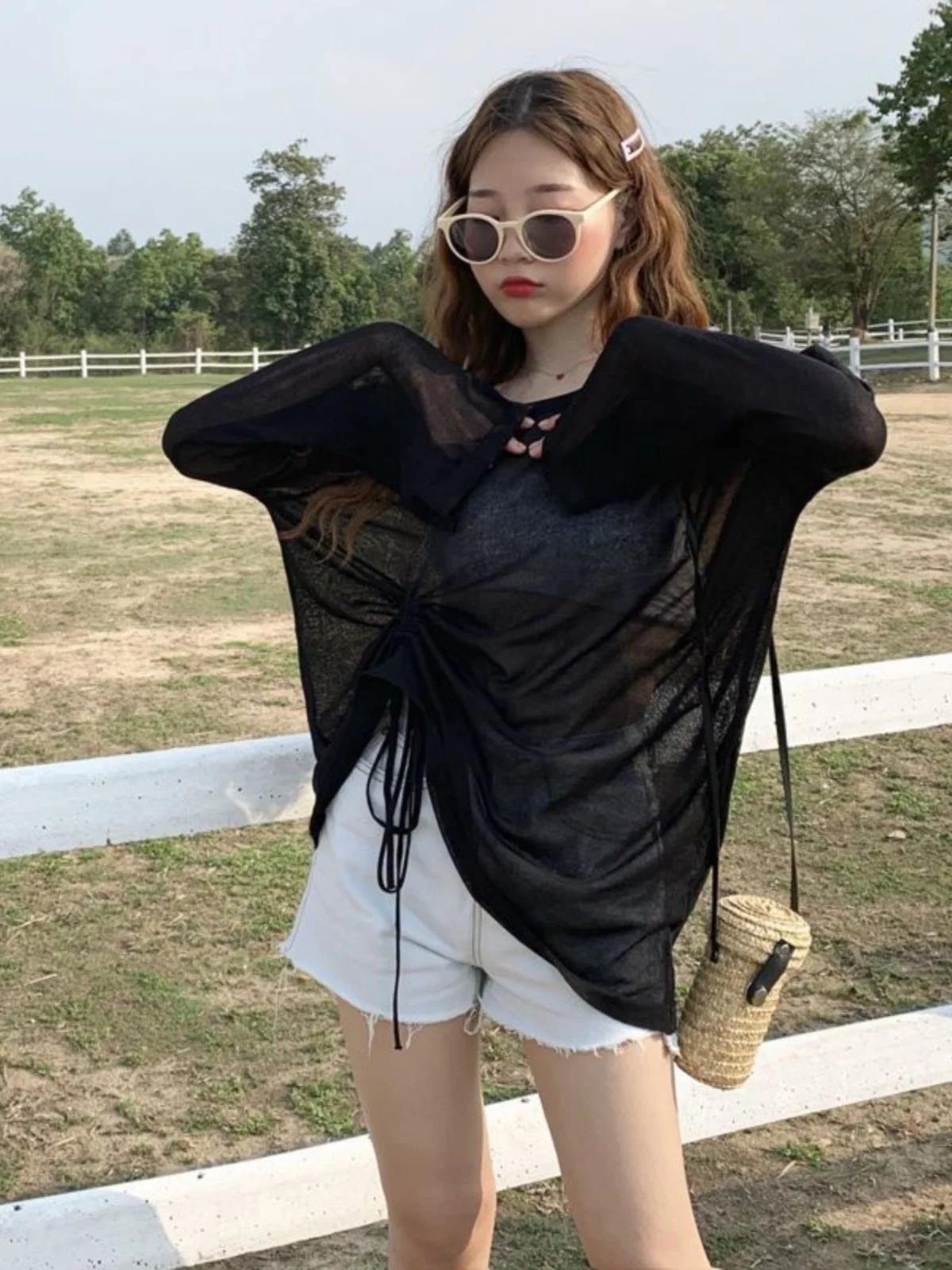 비키니 커버업 긴팔 루즈핏 플러스 사이즈 수영복 아우터 온천에서 착용 가능 퀵..