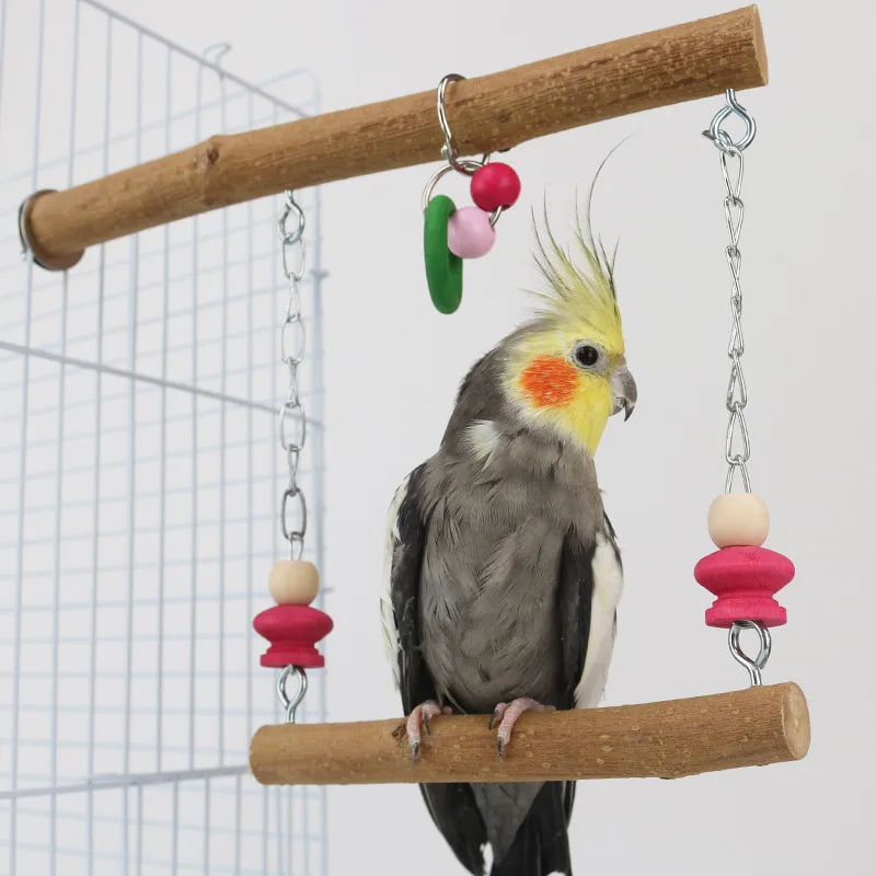 Natural solid wood parrot specific swing bird cage suspension ring suspension bridge swing pet bird toy accessories