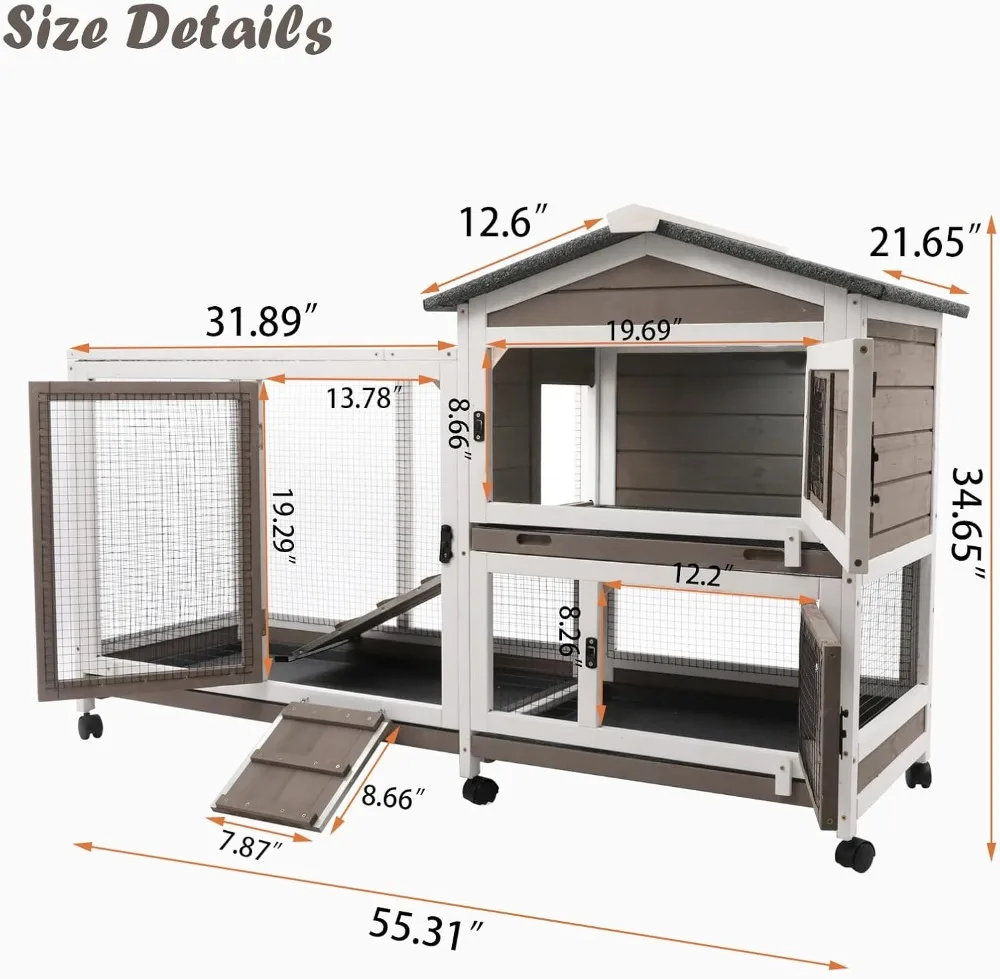2 Story Rabbit Hutch, Guinea Pig & Small Pets Cage 1
