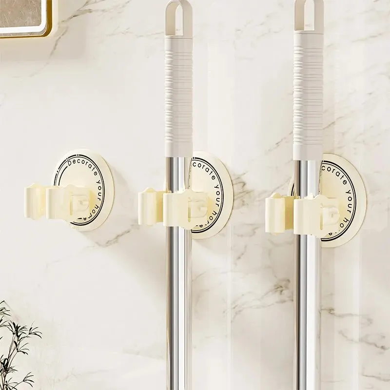 Mop & broom holder Mop clip 1pc Mop Broom Holder Clip Punch-free Strong Non-marking Mop Holder Adhesive Hook Clip Wall Mounted For Bathroom