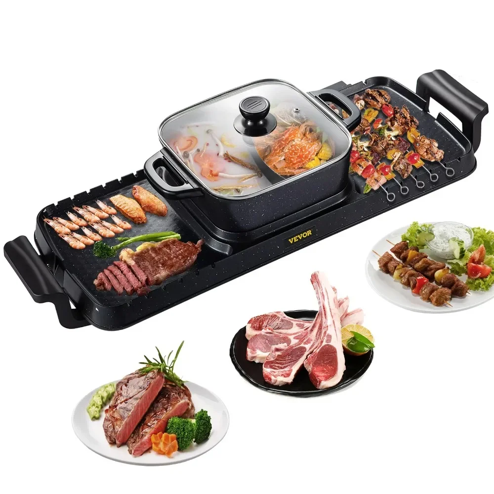 

Многофункциональная решетка-гриль Teppanyaki с двойным контролем температуры, Бездымная решетка-гриль с антипригарным покрытием для 1-8 человек