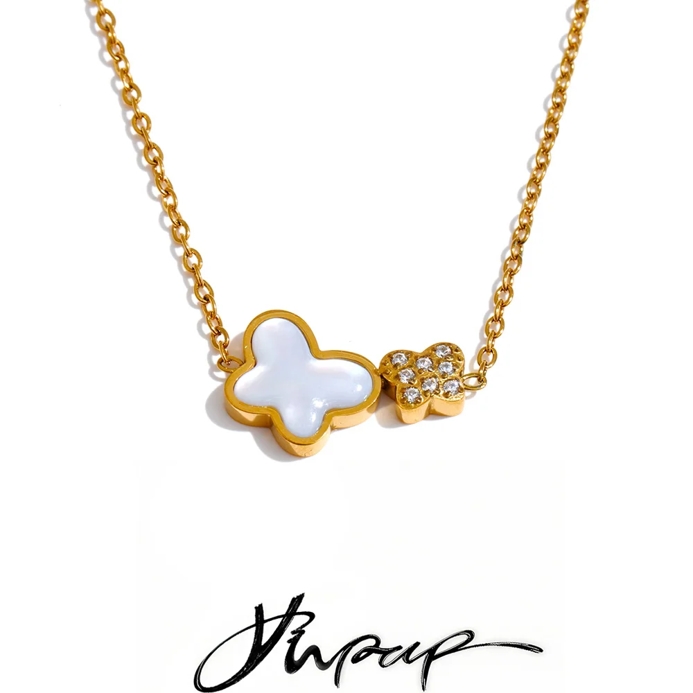 Yhpup Korean Style CNC Zircon Shell Butterfly Pendant Necklace for Women