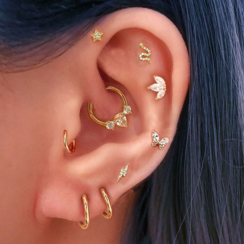Stainless Steel Hoop Piercing Earrings Gold Stainless Steel Daith