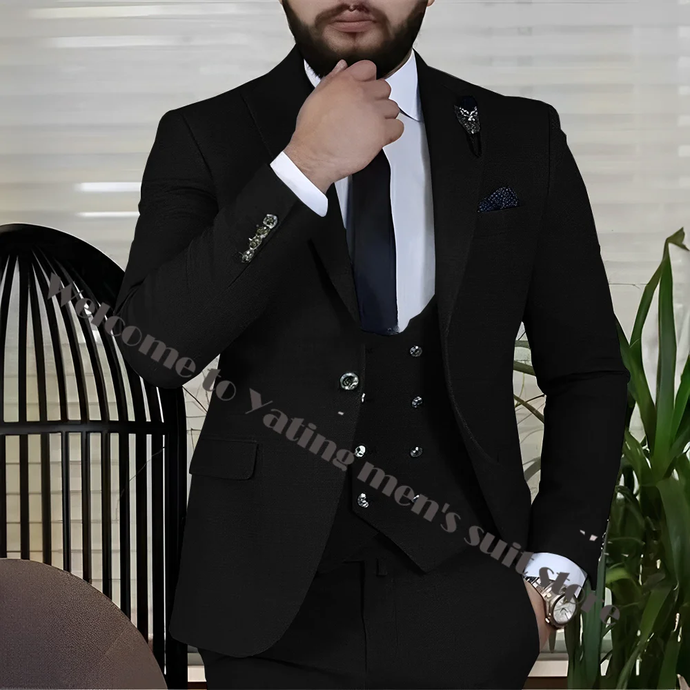 3 Piece Business Men's Suit Jacket Pants Vest Silver Button Formal Male Suit Multiple Colors Wedding Groom Tuxedo